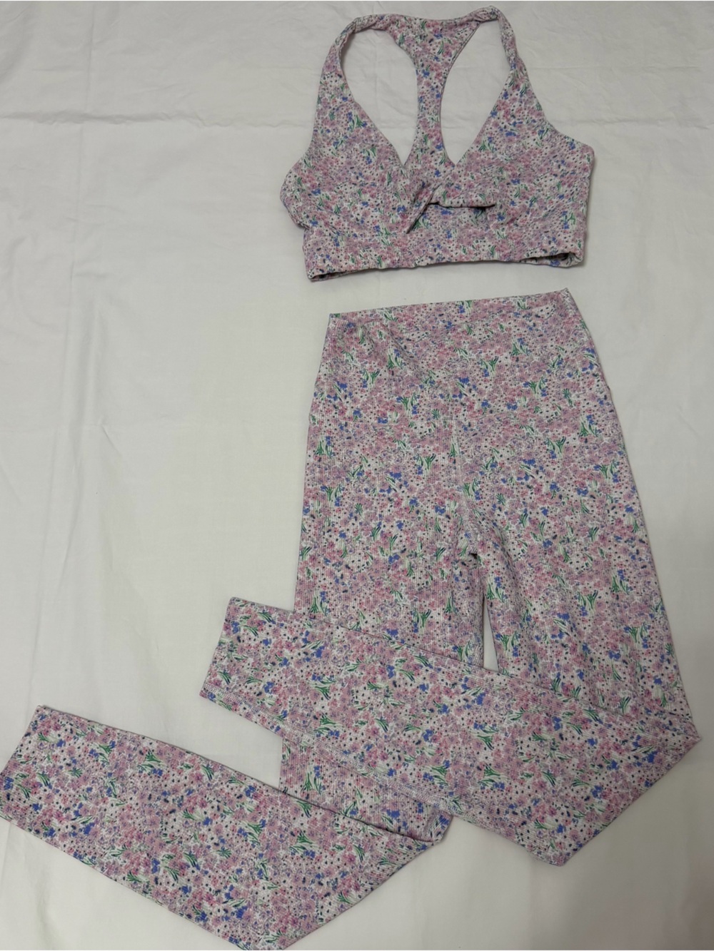 Beach Riot Sport Floral Ribbed Leggings & Bra Set Size S